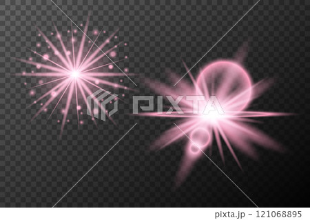 Set light effect Pink isolated flare explosion shiny dust line solar flare star spark neon light holidays festival, vector element 121068895