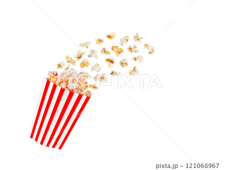 box red with popcorn in flight on a white transparent background box red with popcorn in flight on a white transparent background 121068967
