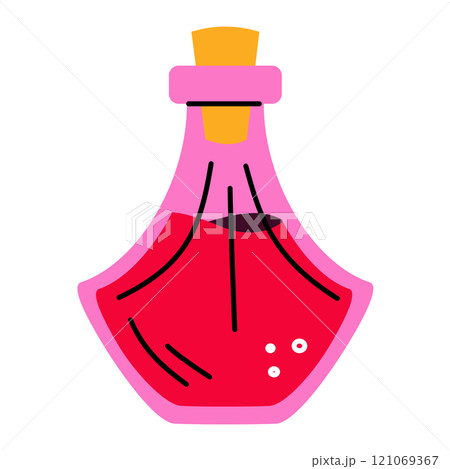A pink bottle with a potion. Alchemy. 121069367
