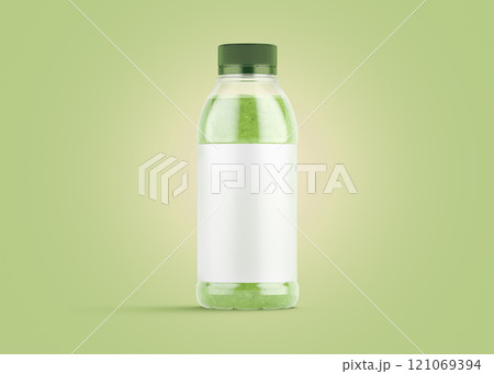 Blank 16 oz plastic kiwi smoothie bottle with white label mockup Blank 16 oz plastic kiwi smoothie bottle with white label mockup 121069394