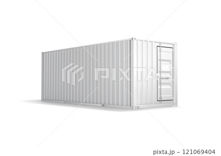 Blank white steel cargo container mockup, half-turned view 121069404