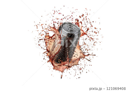 Blank black aluminum 330 ml soda can with drops splash mockup 121069408