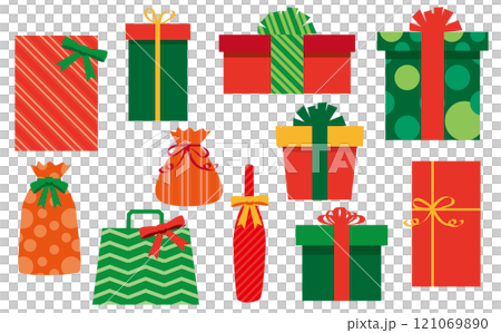 かわいいクリスマスプレゼントのイラスト素材セット 121069890