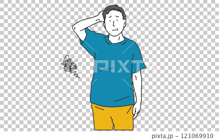 メタボに悩む中年男性のシンプルイラスト 121069910