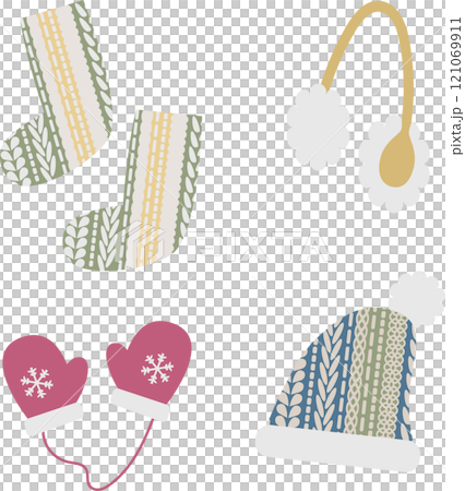 可愛冬季時尚配件插畫素材集 121069911