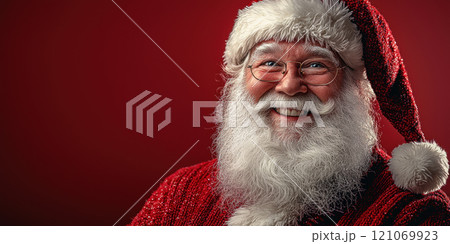 Portrait of cheerful smiling Santa Claus on red background Portrait of cheerful smiling Santa Claus on red background 121069923