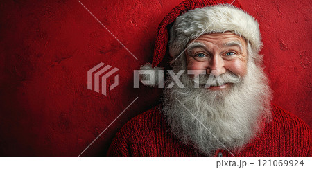Portrait of cheerful smiling Santa Claus on red background Portrait of cheerful smiling Santa Claus on red background 121069924