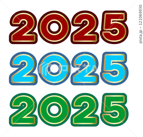 Set of colored data 2025 with a golden outline Set of colored data 2025 with a golden outline 121069930