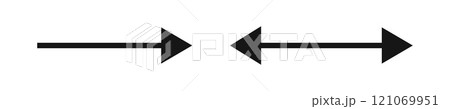 Arrow and double arrow icons. Next or look here symbols. Black horizontal pointer, direction or location, reverse or width signs isolated on white background. Vector graphic illustration 121069951