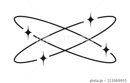 Crossed oval shapes with twinkle icons. Trendy bohemian decorative element isolated on white background. Vintage ornament. Cosmic, mystic or futuristic decoration. Vector graphic illustration Crossed oval shapes with twinkle icons. Trendy bohemian decorative element isolated on white background. Vintage ornament. Cosmic, mystic or futuristic decoration. Vector graphic illustration 121069955