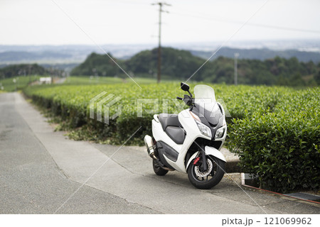 バイクツーリング中に茶畑で休憩 121069962