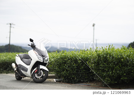 バイクツーリング中に茶畑で休憩 121069963