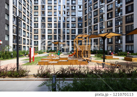 A modern urban playground designed for enjoyment is located within a vibrant residential complex 121070113