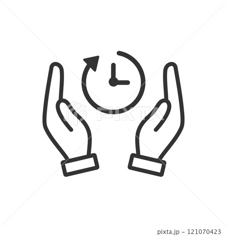 タイパを現す時計と手のひらのベクターアイコン(線画・白黒) 121070423