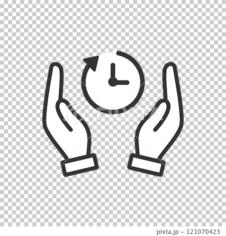 タイパを現す時計と手のひらのベクターアイコン(線画・白黒) 121070423