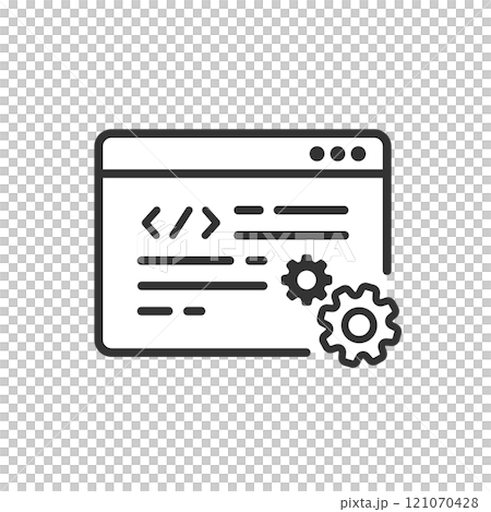 設定齒輪和網頁瀏覽器向量圖示（線圖，黑白） 121070428