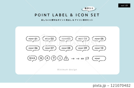 連番数字入りポイントラベルとアイコンのあしらい素材セット1 121070482