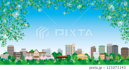 新緑の街並みイラスト. 121071143