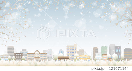 雪景色の街並みのイラスト. 冬の街並みのイラスト. 121071144