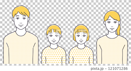 父母と子供二人の家族　黄色 121071286