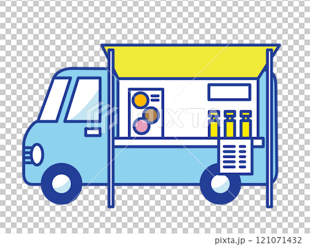 シンプルでかわいいキッチンカーのイラストのイラスト素材 [121071432