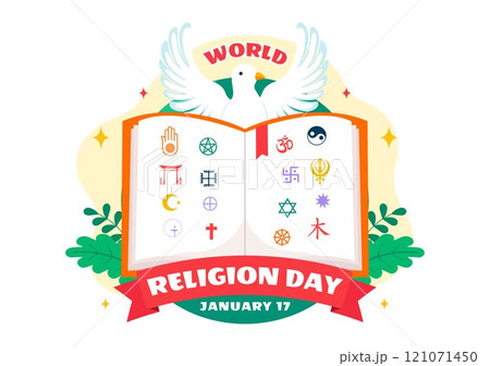 World Religion Day Vector Illustration on 17 January with Symbol Icons of Different Religions to Unity and Respect Among All Beliefs in a Background World Religion Day Vector Illustration on 17 January with Symbol Icons of Different Religions to Unity and Respect Among All Beliefs in a Background 121071450