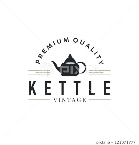 kettle logo design tea and hot drink. vintage concept illustration premium template kettle logo design tea and hot drink. vintage concept illustration premium template 121071777