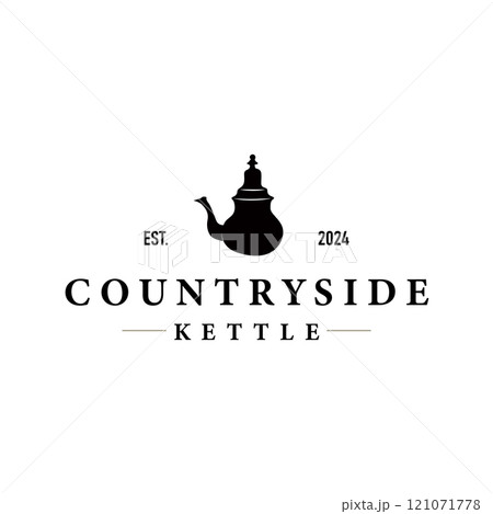 kettle logo design tea and hot drink. vintage concept illustration premium template kettle logo design tea and hot drink. vintage concept illustration premium template 121071778