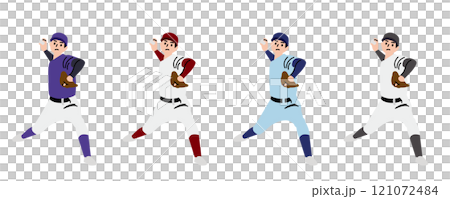 棒球投手穿著各種制服投球 棒球投手穿著各種制服投球 121072484