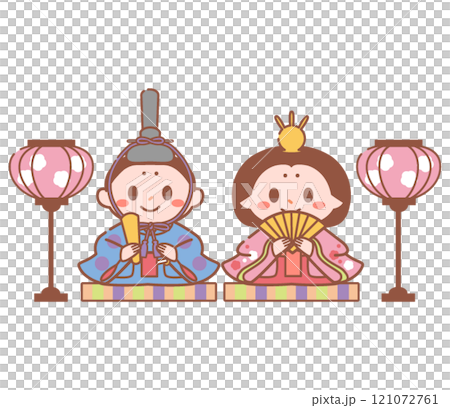 お内裏様とお雛様とぼんぼりの3月ひな祭りイラストのイラスト素材