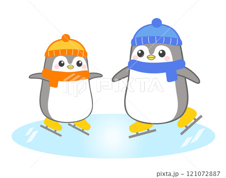 可愛いペンギン親子のスケートのイラスト 121072887