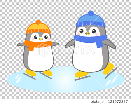可愛いペンギン親子のスケートのイラスト 121072887