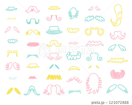 カラフルで可愛いヒゲアイコンセット　手描きイラスト 121072888