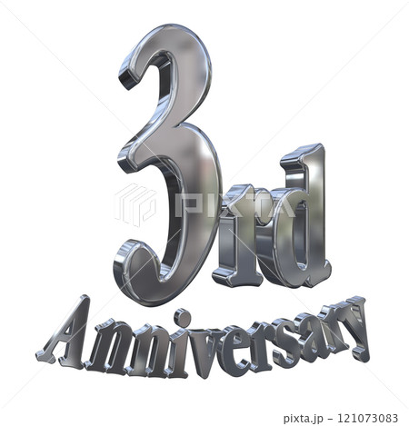 3DCG文字「3rd Anniversary/3周年マークキラキラ」シルバー,銀 121073083