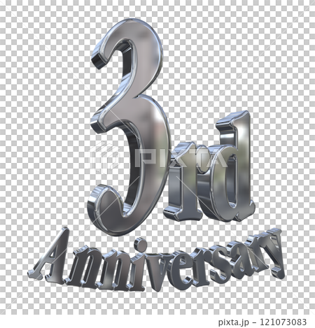 3DCG文字「3rd Anniversary/3周年マークキラキラ」シルバー,銀 121073083