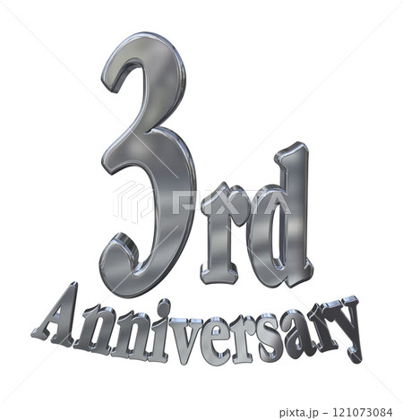 3DCG文字「3rd Anniversary/3周年マークキラキラ」シルバー,銀 121073084