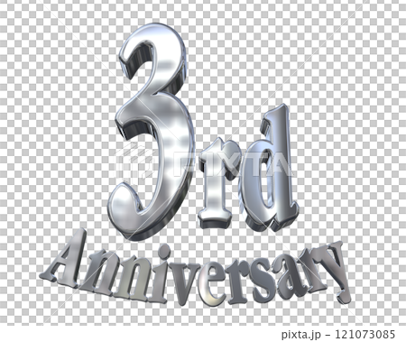 3DCG文字「3rd Anniversary/3周年マークキラキラ」シルバー,銀 121073085