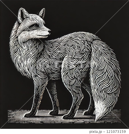 緻密な線画で描かれた優美な狐の姿のイラスト素材 [121073159] - PIXTA