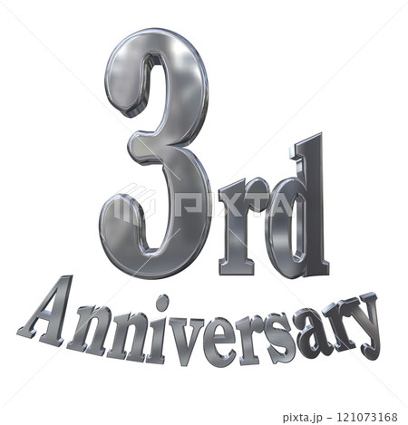3DCG文字「3rd Anniversary/3周年マークキラキラ」シルバー,銀 121073168
