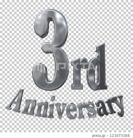 3DCG文字「3rd Anniversary/3周年マークキラキラ」シルバー,銀 121073168