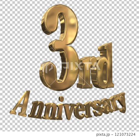 3DCG letters "3rd Anniversary/3rd Anniversary Mark Sparkling" Gold, Gold 3DCG letters "3rd Anniversary/3rd Anniversary Mark Sparkling" Gold, Gold 121073224