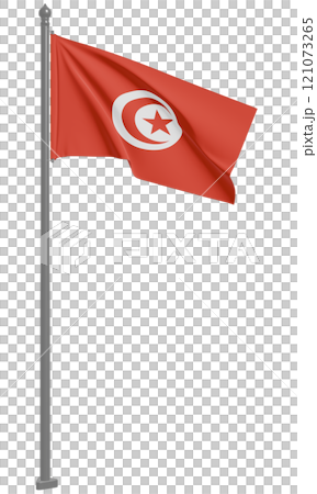 3D illustration of the fluttering flag of the Republic of Tunisia (front view) 121073265