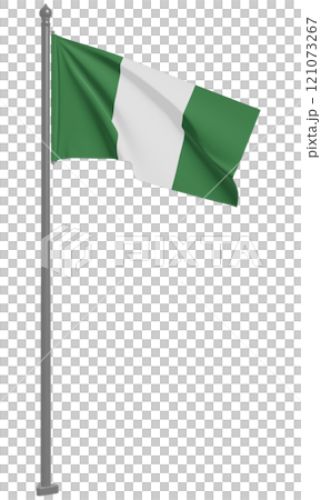 3D illustration of the fluttering flag of the Federal Republic of Nigeria (front view) 121073267