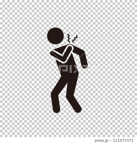 Pictogram icon of a person with stiff shoulders 121073372