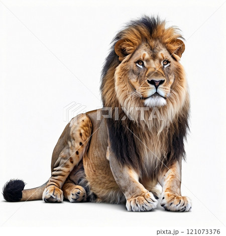 Majestic Lion Isolated on White Background   Generative AI illustration 121073376