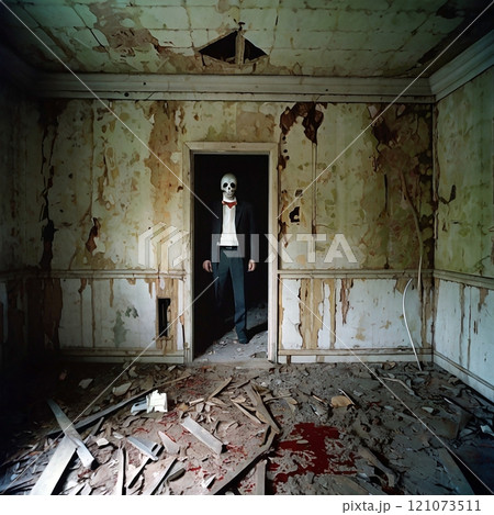 Eerie Abandoned House with Psychopathic Killer Vibes   Generative AI illustration 121073511