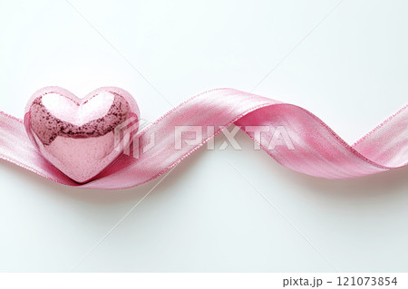 pink Heart Shape with ribbon on isolated white Background. Generative AI 121073854
