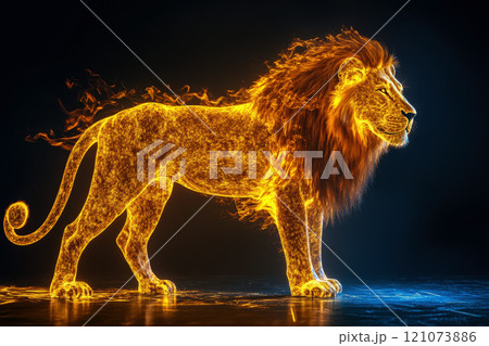 Leo symbol created with a lion made of golden , regal and powerful, Leo, royalty and strength Leo symbol created with a lion made of golden , regal and powerful, Leo, royalty and strength 121073886