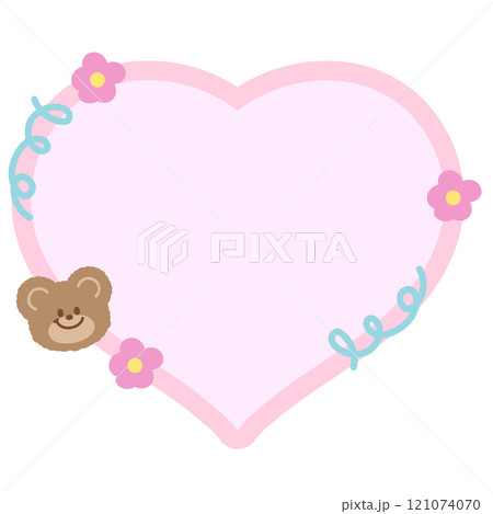 Cute illustration of teddy bear, flowers and pastel pink heart shaped blank space for insert text, message, name tag, text bubble, sticker, animal, memo note, sticky note, notepads, zoo, souvenir shop Cute illustration of teddy bear, flowers and pastel pink heart shaped blank space for insert text, message, name tag, text bubble, sticker, animal, memo note, sticky note, notepads, zoo, souvenir shop 121074070