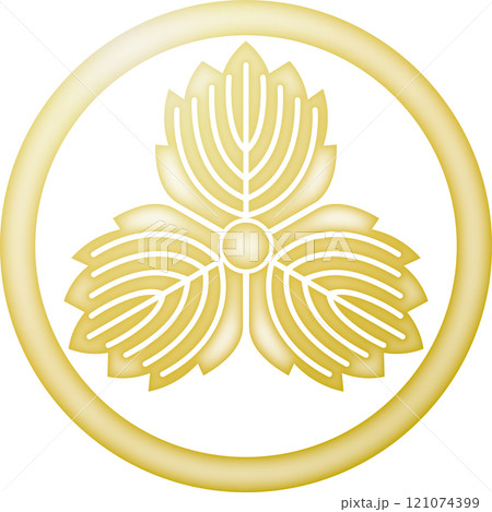 家紋　中輪に鬼三つ柏【金色】 121074399